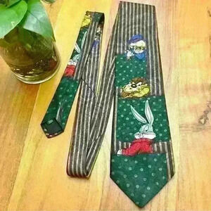 Vintage Looney  Tunes Cartoon Green Mens Tie.
